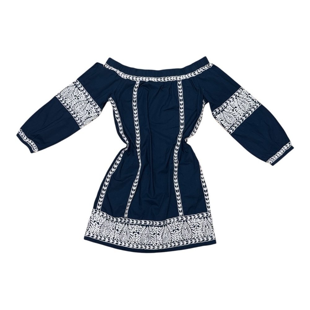 Blue Off-the-Shoulder Sundress with Bishop Sleeves